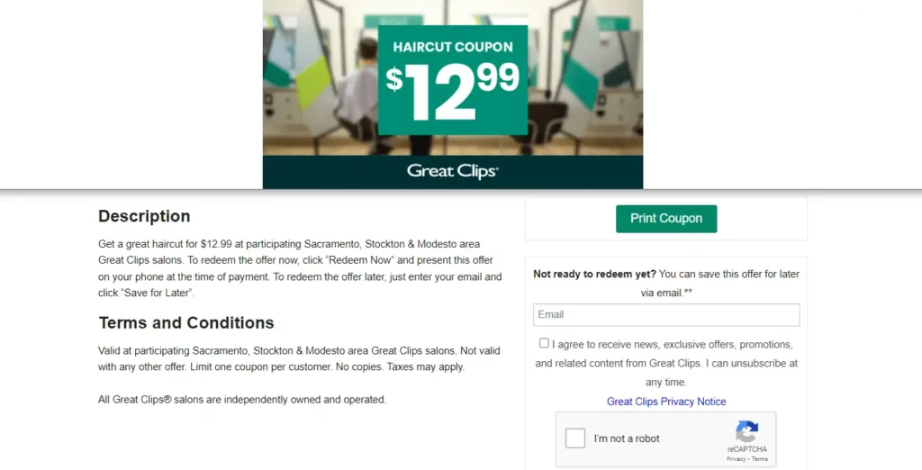 $12.99 Great Clips haircut Coupon page