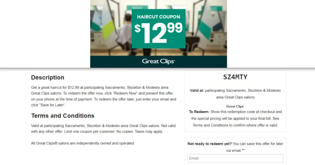 Printable $12.99 Great Clips haircut Coupon page