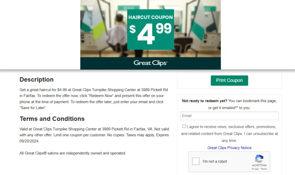 Great Clips $4.99 Coupon Page